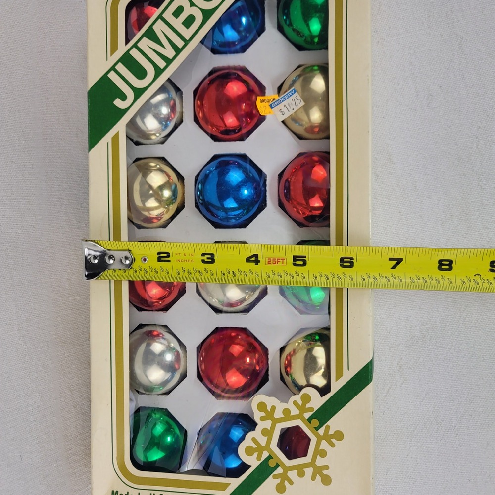 Vintage Pyramid 18 Jumbo Glass Christmas Ornaments Multi Color Made in USA - Picture 7 of 10